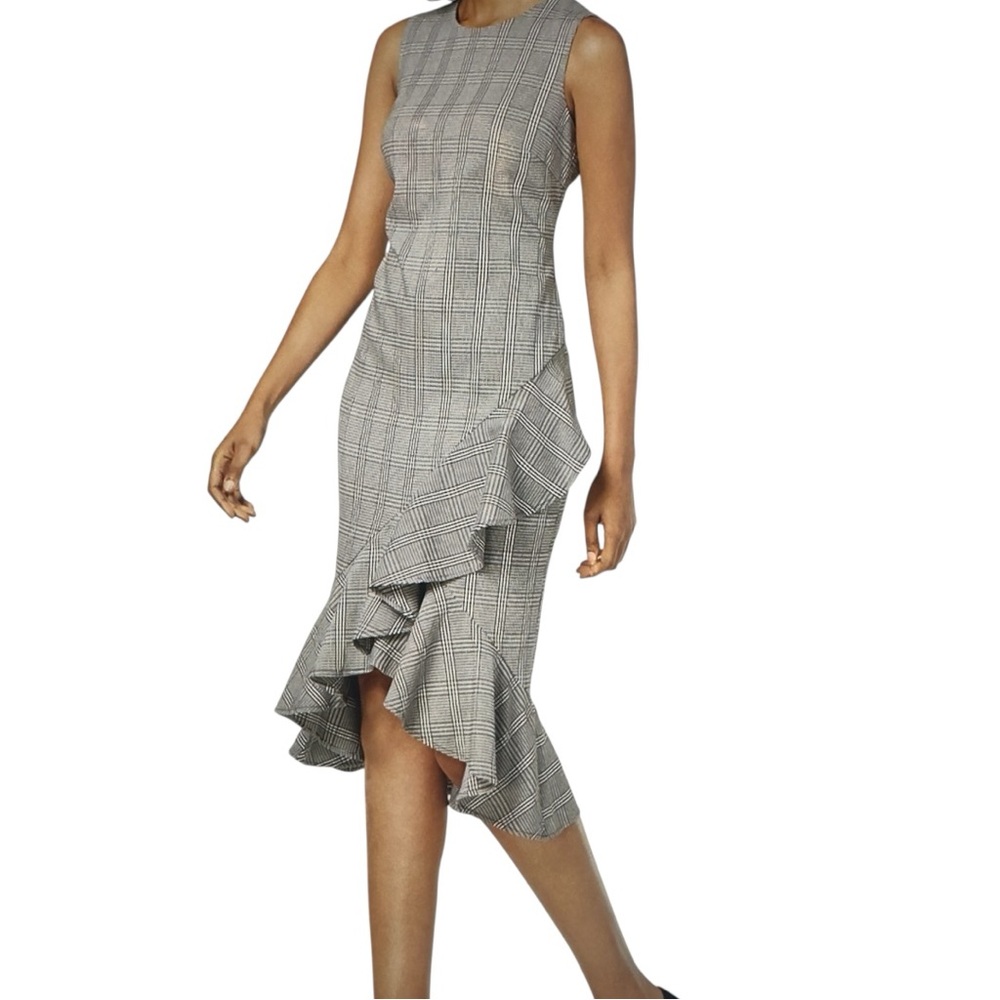 Calvin Klein Gray Plaid Ruffled Sheath Dress - Picture 1 of 10